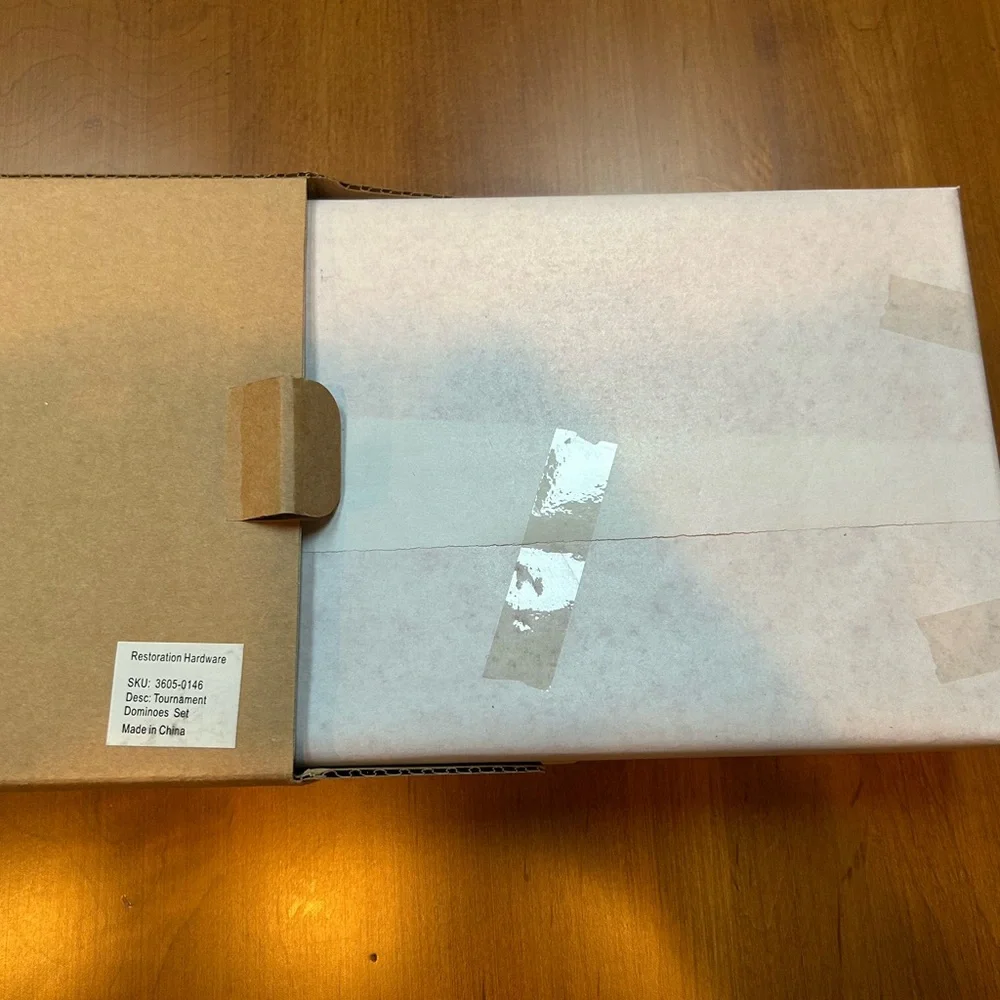 Restoration Hardware NIB Dominoes Set beautifully stored in a Mahogany Box